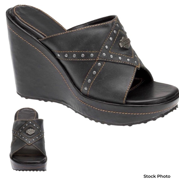 Harley-Davidson Shoes - Harley Davidson Black Studded Wedges